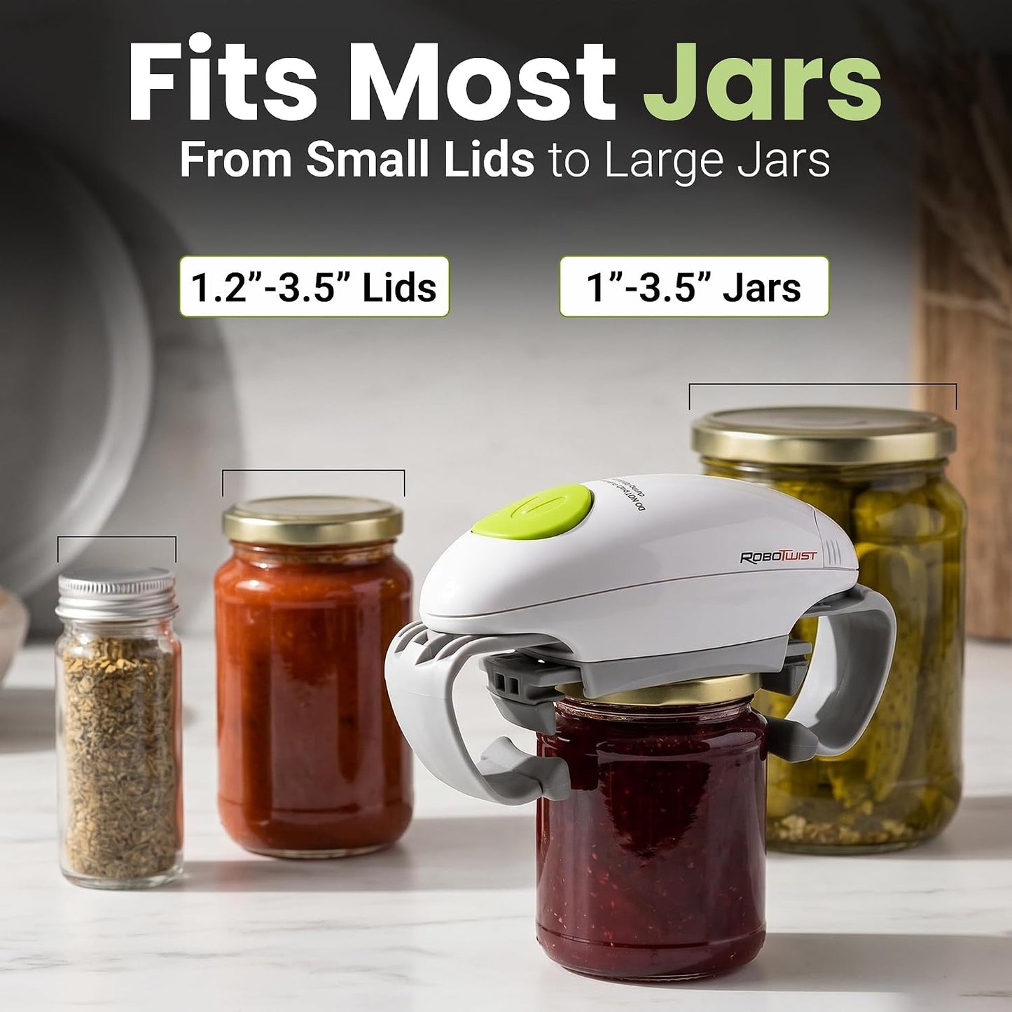 Robotwist Automatic Jar Opener Deluxe Model with Improved Torque | Electric, One Touch Hands Free for Seniors with Arthritis or Weak Hands, Fits All Jars 1.2–3.5 in