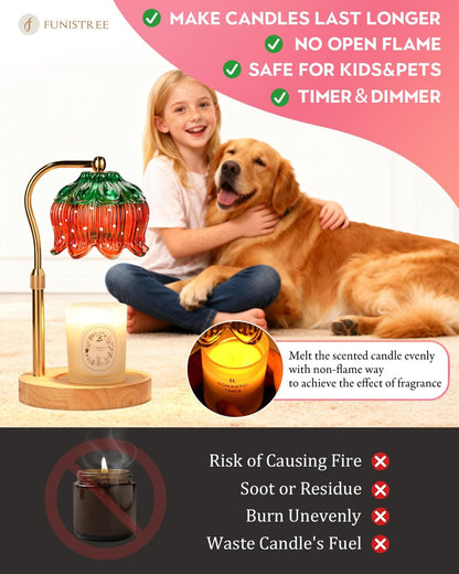 Funistree Flower Candle Warmer Lamp with Timer, Dimmable Candle Lamp Warmer, Christmas Birthday Gifts for Women Mom Her, Housewarming Home Decor, Lotus Wax Warmer for Yankee Candles - Lily Amber