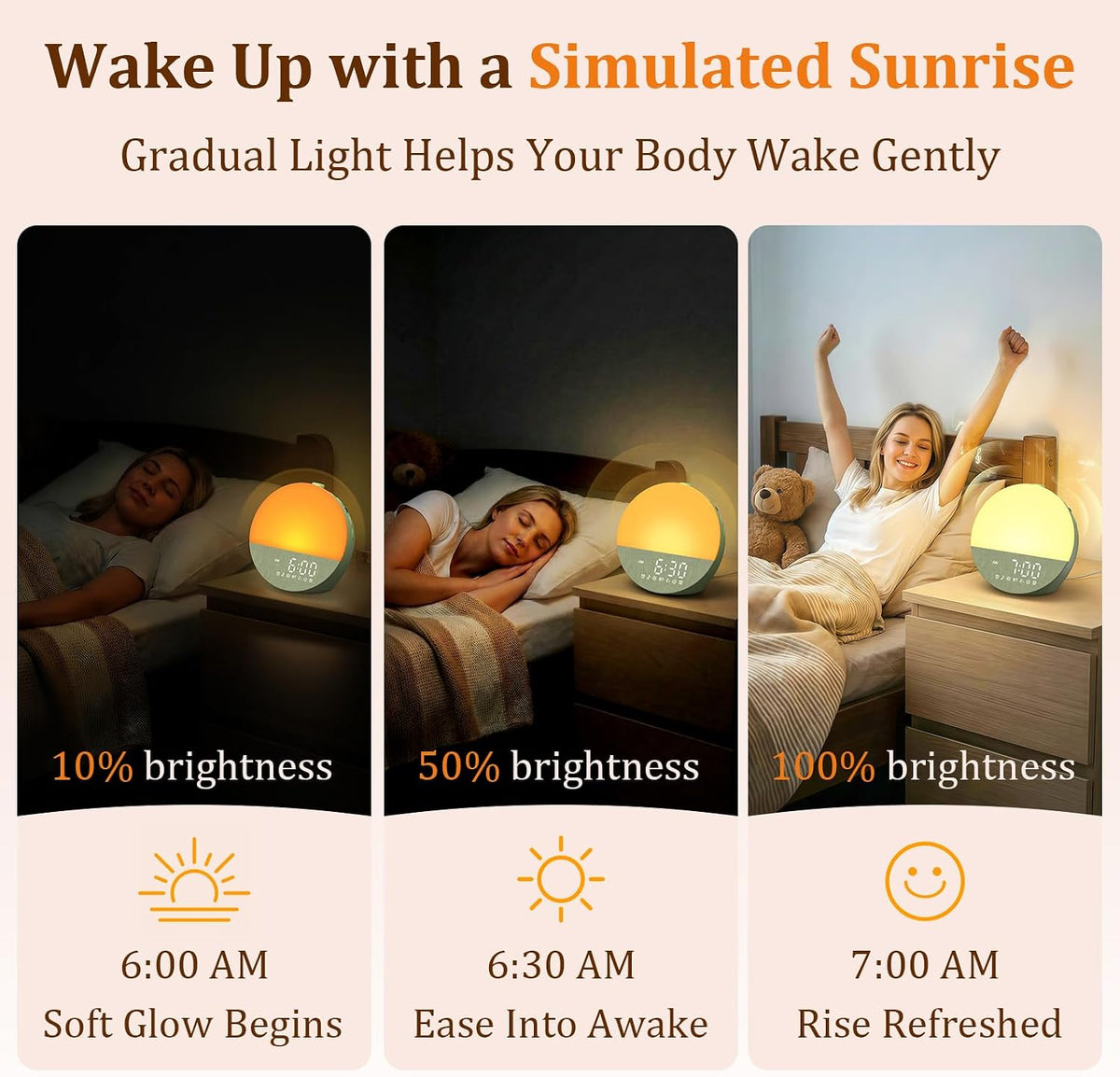 Sunrise Alarm Clock with Sound Machine, Gentle Wake Up Light for Bedroom