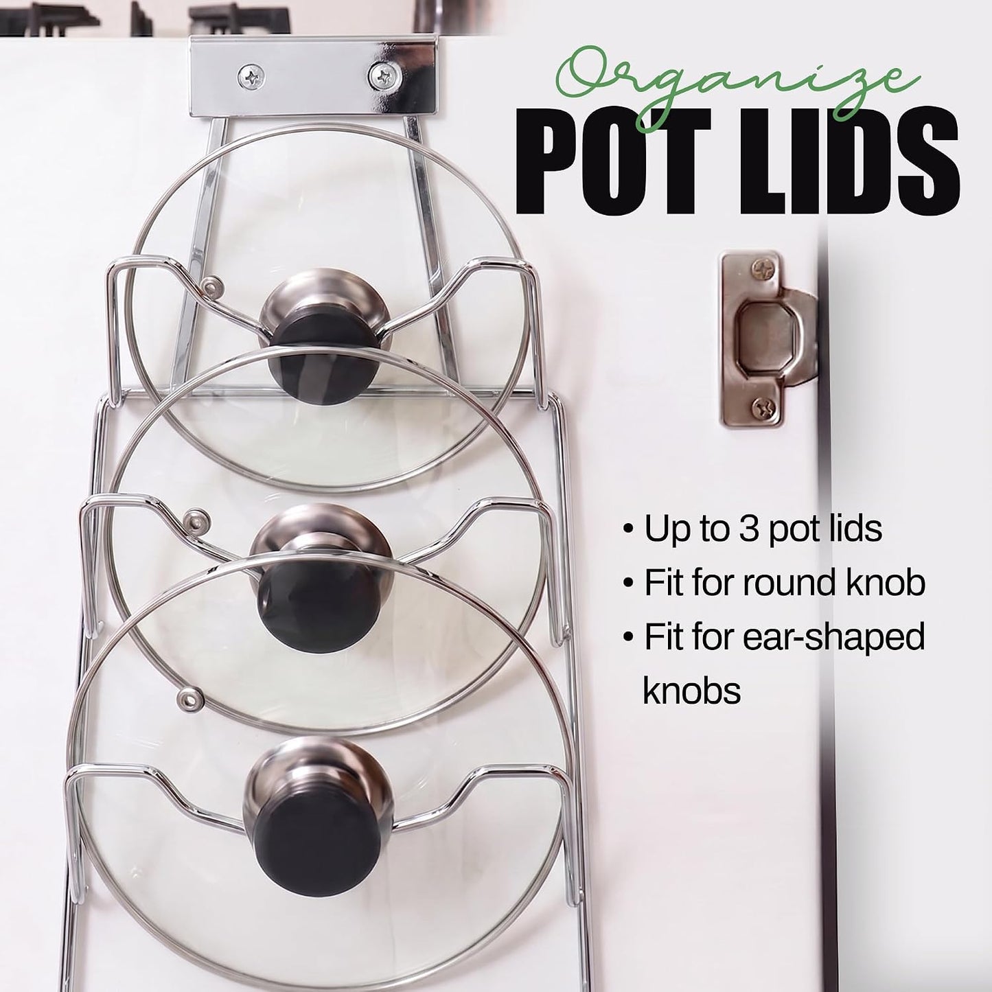 Evelots 6 Pot Lid Organizer for Cabinet Door or Pantry Wall - Closet Door Pots and Pans Lids Holder - Glass or Metal Pan Covers Cabinet Organizer Kitchen Storage - White 6 Tier Lid Rack
