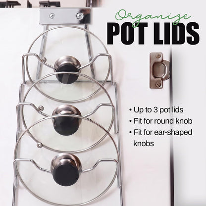 Evelots 6 Pot Lid Organizer for Cabinet Door or Pantry Wall - Closet Door Pots and Pans Lids Holder - Glass or Metal Pan Covers Cabinet Organizer Kitchen Storage - White 6 Tier Lid Rack