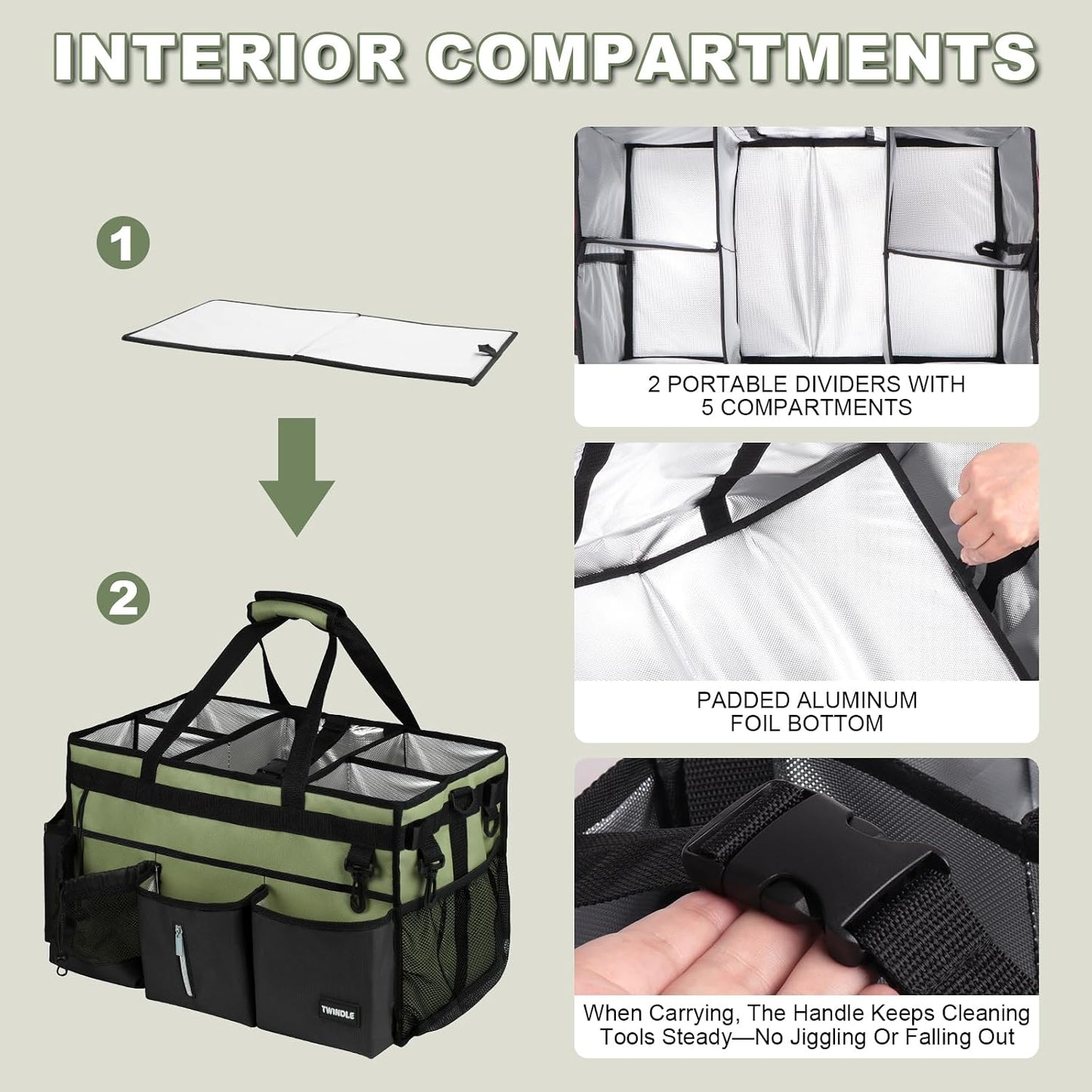Extra Large Cleaning Caddy Bag with Built-In Support Board, Cleaning Tote Organizer with Removable Divider, Supply Carryall with Adjustable Shoulder Strap and Waist Belt for Cleaners & Housekeeper