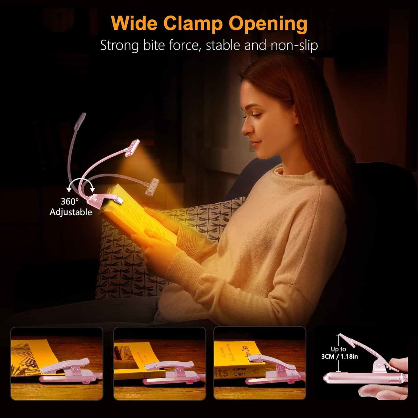 Gritin 19 LED Rechargeable Book Light for Reading in Bed | Eye Caring 3 Color Temps,Stepless Dimming Brightness,Memory Function,90 Hrs Runtime Lightweight Clip on Light for Book Lovers