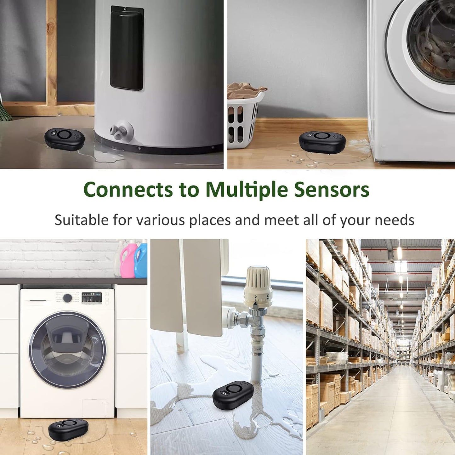 Water Leak Detector Sensor Alarm: Home Water Flooding Monitor Smart Sink Overflow Monitoring Adjustable Wet Moisture Alert Pipe Leakage Drip Detection Warning for Basement Floor