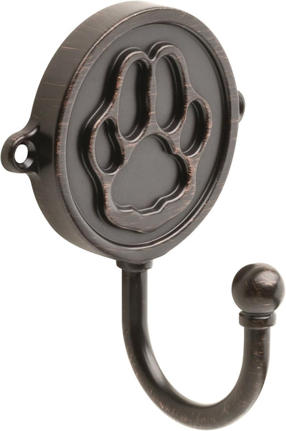Franklin Brass Paw Print (1-Pack) Single Wall Hooks 1-Prong Venetian Bronze Dog Themed Hooks for Hanging Leash, Dog Harness, Wall Mount Hanger, Organization Decorative Wall Hooks FBPAWHK-VBR-C