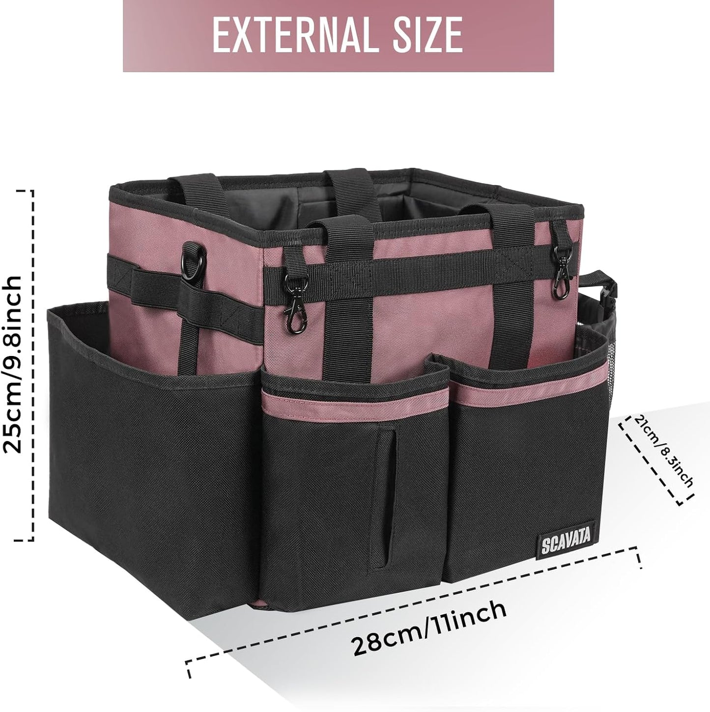 SCAVATA Compact Wearable Cleaning Caddy with Handle & Shoulder Straps | Small Cleaning Supplies Organizer, Under Sink & Car Cleaning Tools Storage Bag for Housekeepers Cleaners, Black