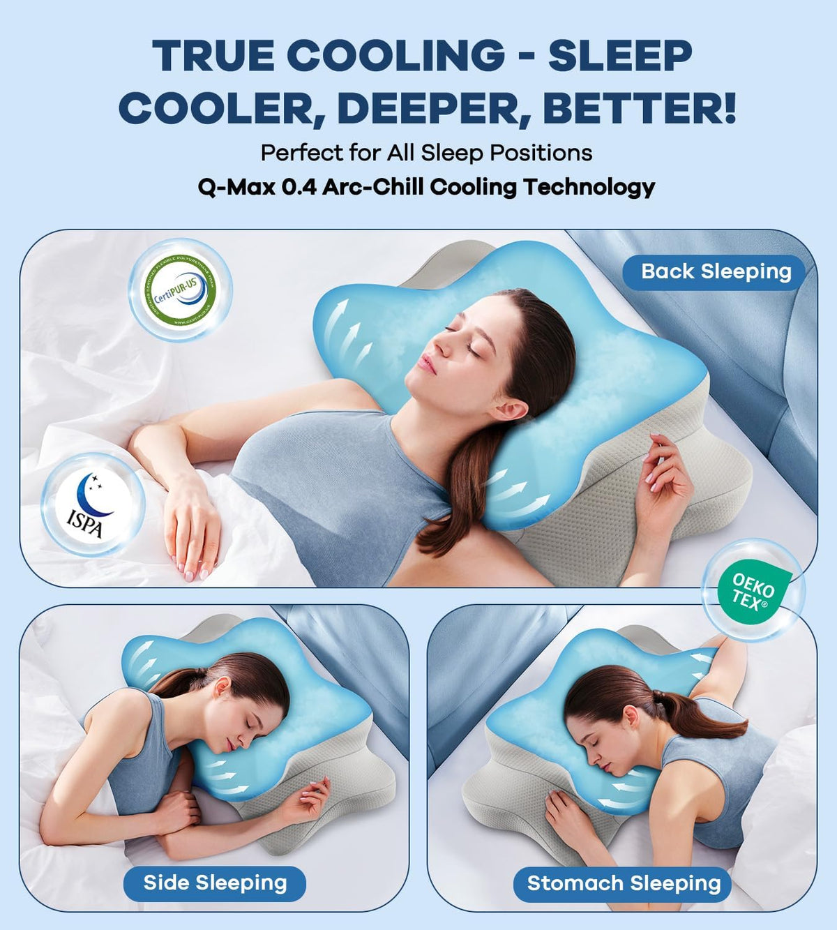 DONAMA Cervical Pillow for Neck and Shoulder Pain Relief, Cooling Contour Memory Foam Pillow, Dual-Height Ergonomic Neck Support Pillow for Side Back Stomach Sleepers with Removable Pillowcase