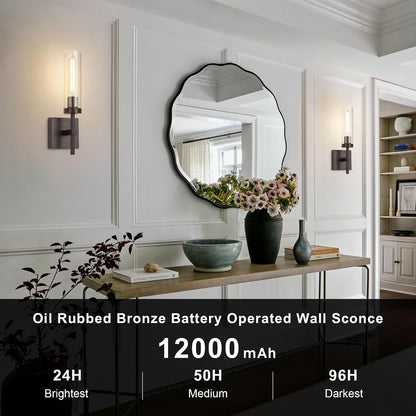 Wireless Wall Sconces with Remote Control, Battery Operated Wall Sconce Set of 2, Black & Gold Rechargeable Dimmable Wall Light for Bedroom Living room Bathroom Hallway Entryway Stairwell, 3000K