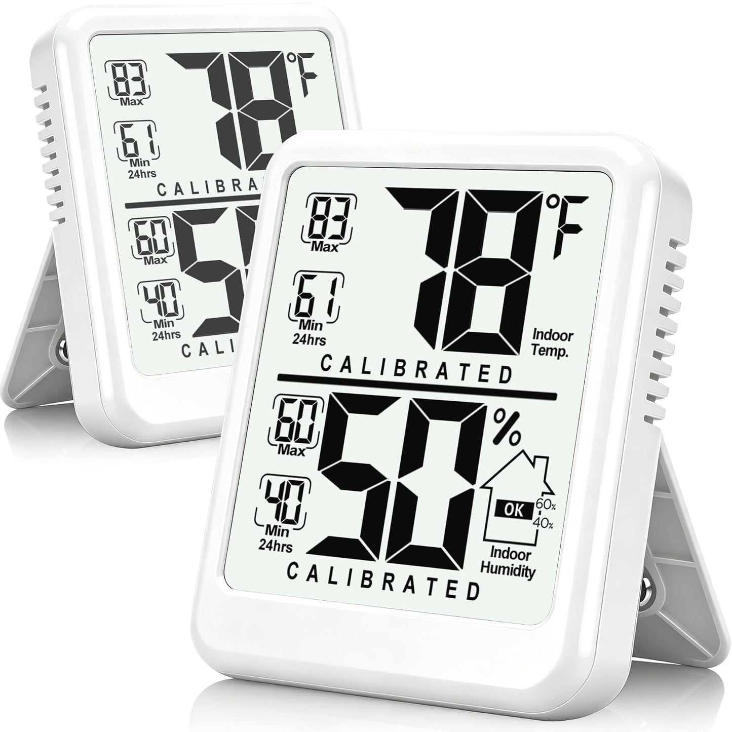 2 Pack Room Thermometer Indoor Hygrometer with Max/Min Record | W/ Battery, 24h Max/Min Record, Accurate Sensor, Fast Refresh, Easy to View, ℉/℃, Durable Kickstand, Compact, for Home Office