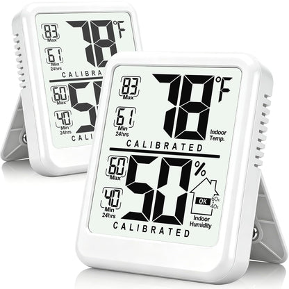 2 Pack Room Thermometer Indoor Hygrometer with Max/Min Record | W/ Battery, 24h Max/Min Record, Accurate Sensor, Fast Refresh, Easy to View, ℉/℃, Durable Kickstand, Compact, for Home Office