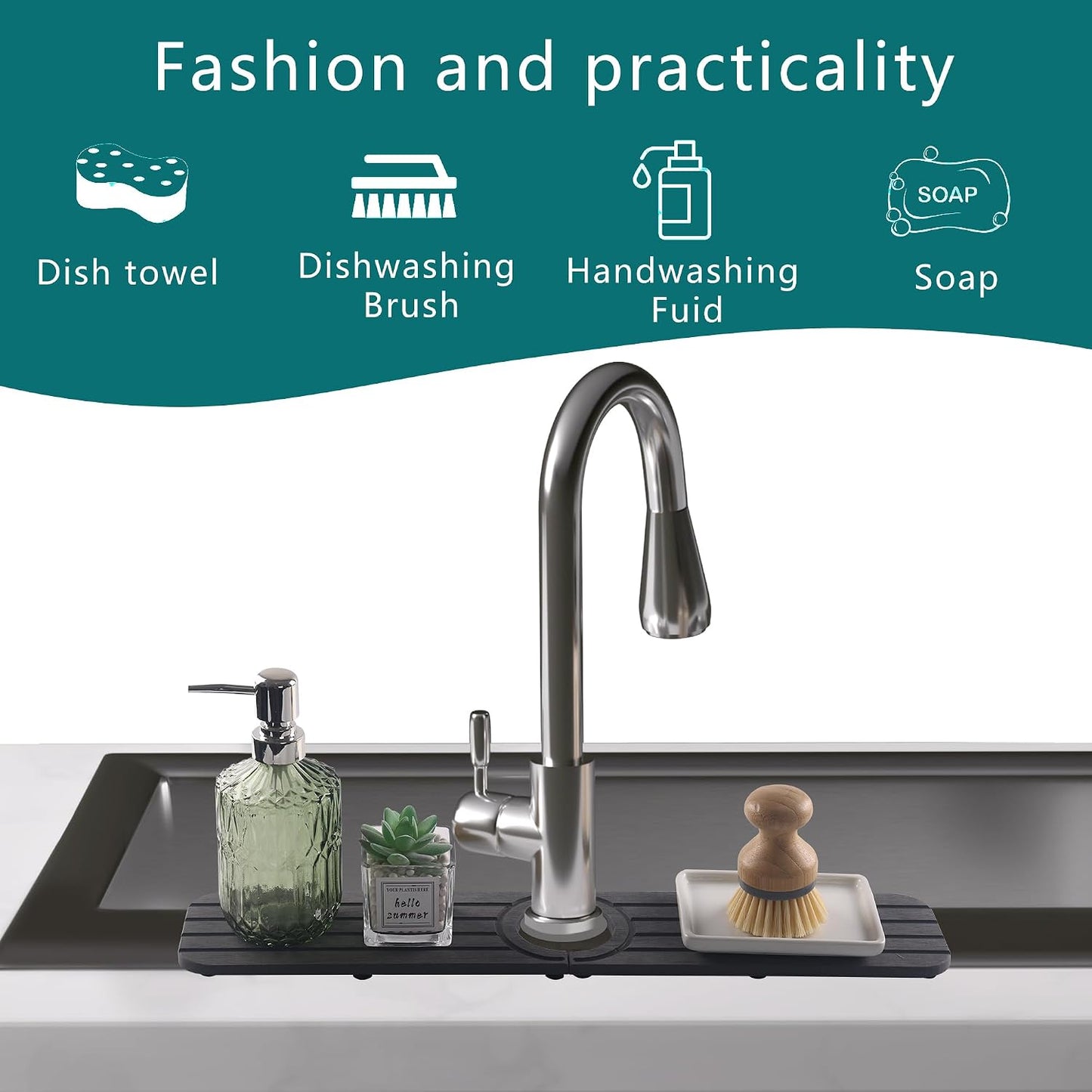 Water Absorbing Stone Kitchen Sink Mat Faucet Splash Guard for Bathroom | Quick Dry, Raised Feet, Diatomaceous Earth, Stone Faucet Mat, Sink Protector for Counter, Sink Accessories, Bathroom Decor