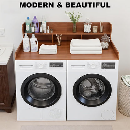 Washer Dryer Countertop with Shelf, 2-Tier Laundry Countertop Over Washer and Dryer, 54" x 27.55" Wooden Table for Folding Clothes for Laundry Room Organization and Storage (Oak)