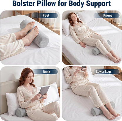 Neck Roll Pillow for Neck Pain Relief - Memory Foam Neck Support Pillow for Bed | Round Neck Pillow for Sleeping, 15.7 * 6 * 6 inch (Cool-Blue)