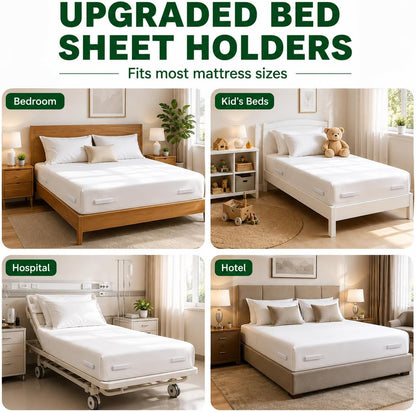 Upgraded Bed Sheet Holders for Corners, 4PCS Fitted Sheet Clips, Heavy Duty Sheet Straps, Bed Sheet Fasteners, Lock Sheet Holders Keep Sheets Firm & Tight, Fits Twin Full Queen King Mattresses