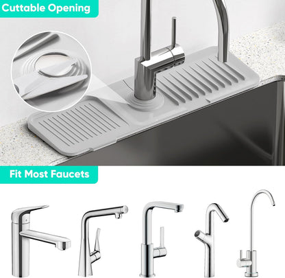 24 Inch Longer Faucet Mat for Kitchen Sink [5° Slope Fast Self-draining]Bathroom Kitchen Sink Splash Guard Silicone Sinks Faucet Mat Splash Guard for Kitchens Sinks Area Tidy Splashs Draining Mats