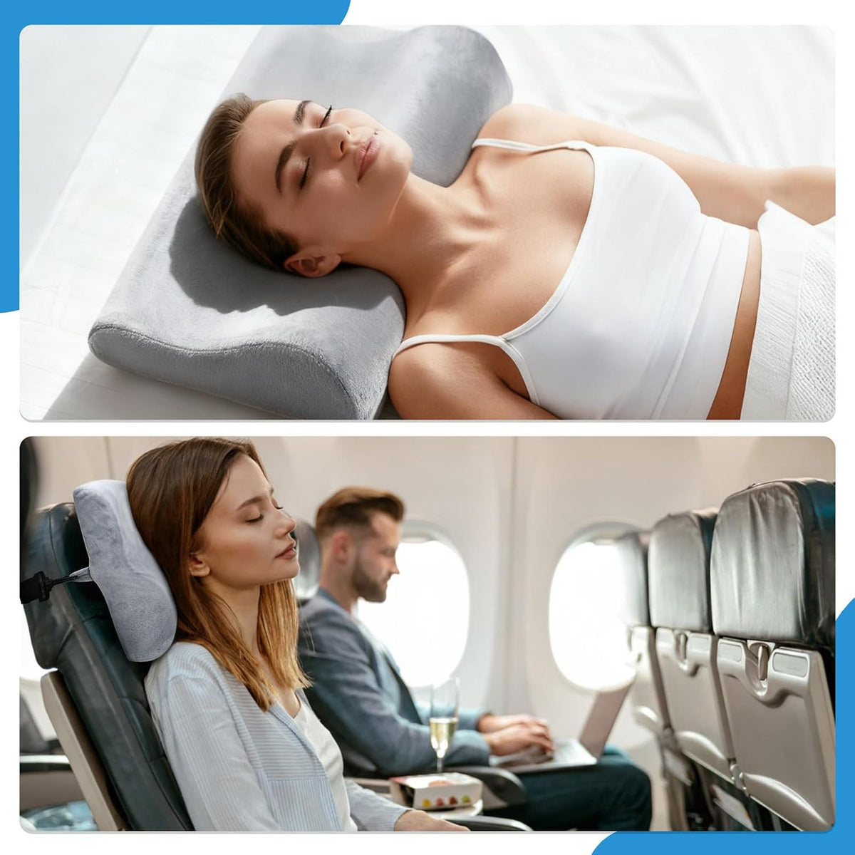 Chunful Memory Foam Neck Pillow for Recliner B-Shaped Headrest Neck Pillow Support Cushion for Recliners Chairs Driving Travel, Soft Plush Fabric Pillowcase, Detachable Buckle Strap