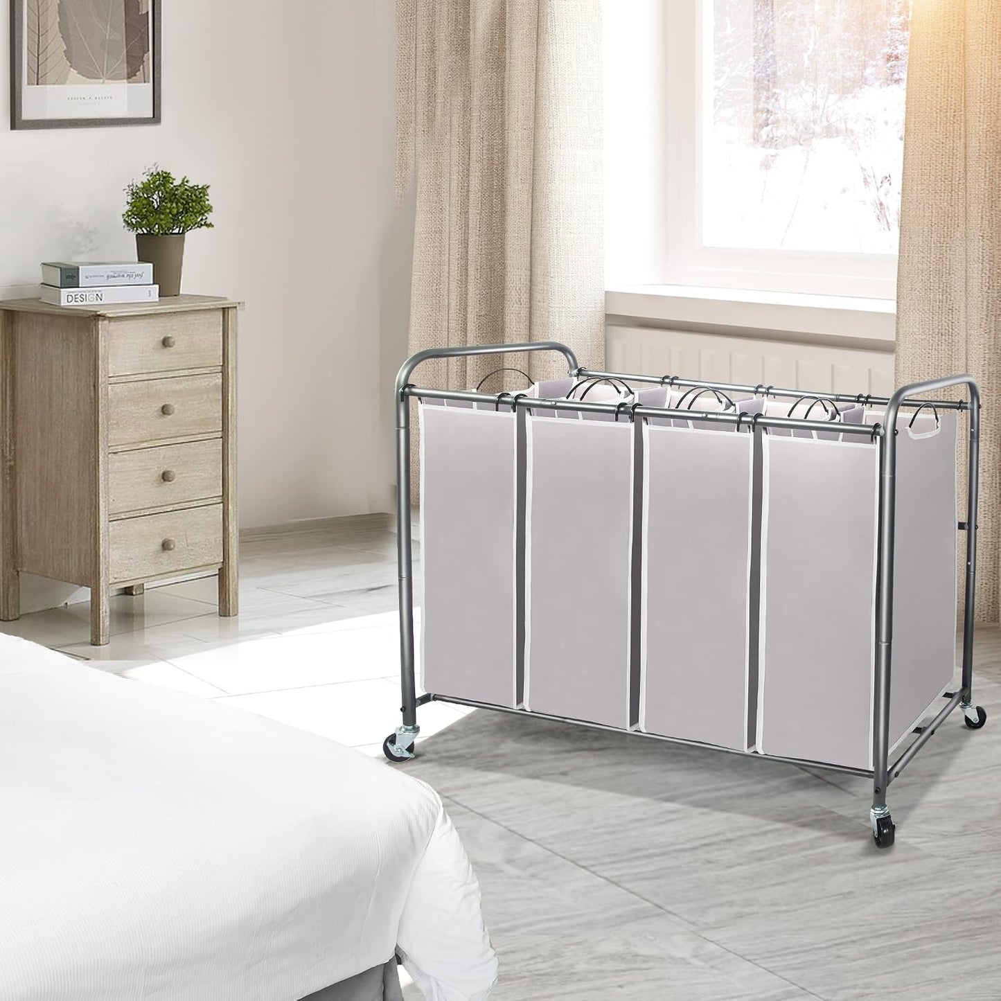 STO STO Laundry Sorter 3 Section, 3 Bag Clothes Hamper, Rolling Laundry Cart Basket with Heavy Duty Lockable Wheels and Removable Bag for Laundry Room, Bedroom, Closet, Black