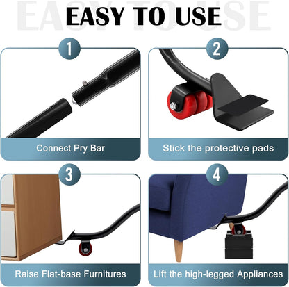 22" Furniture Lifter Tool, Appliance Metal Lifter for Heavy Furniture Grey | 1 Lifter Tool, 4 Raise Blocks, Movers, Sliders & Wheels to Move Sofa, Refrigerator, Washing Machine Easily & Safely