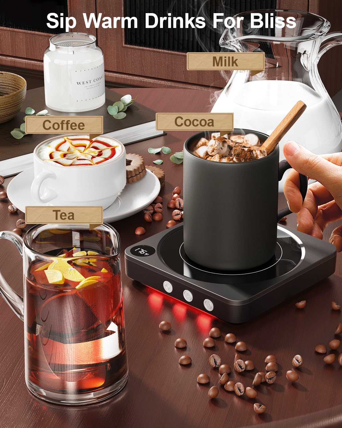 House Gem Mug Warmer - 36W Coffee Mug Warmer for Desk with Temperature Display, 2-12Hrs Auto Shut Off, Smart Candle Warmer - Ideal Coffee Gifts Accessories Keep Beverages Coffee Warmer (Wood) (Wood)