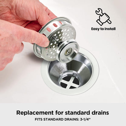 Highcraft 97343 Kitchen Sink Basket Strainer Replacement for Standard Drains (3-1/4 Inch) Stainless Spring Steel Closure and Rubber Stopper, Stainless Steel
