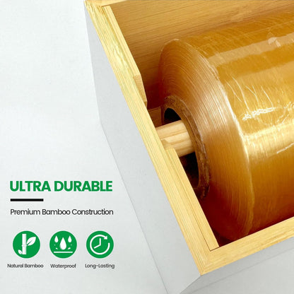 Bamboo 18 Inch Commercial Plastic Wrap Dispenser with Cutter | Bamboo paper roll cutter with low-noise roller; fits up to 3000ft food service film, 500–1000ft foil and select paper rolls