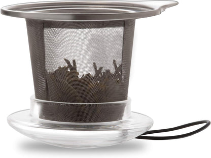 Creano Tea Glass with Infuser and Lid 400ml - Large Tea Cup - Microwave & Dishwasher Safe - Loose Leaf Tea Maker Gift Set