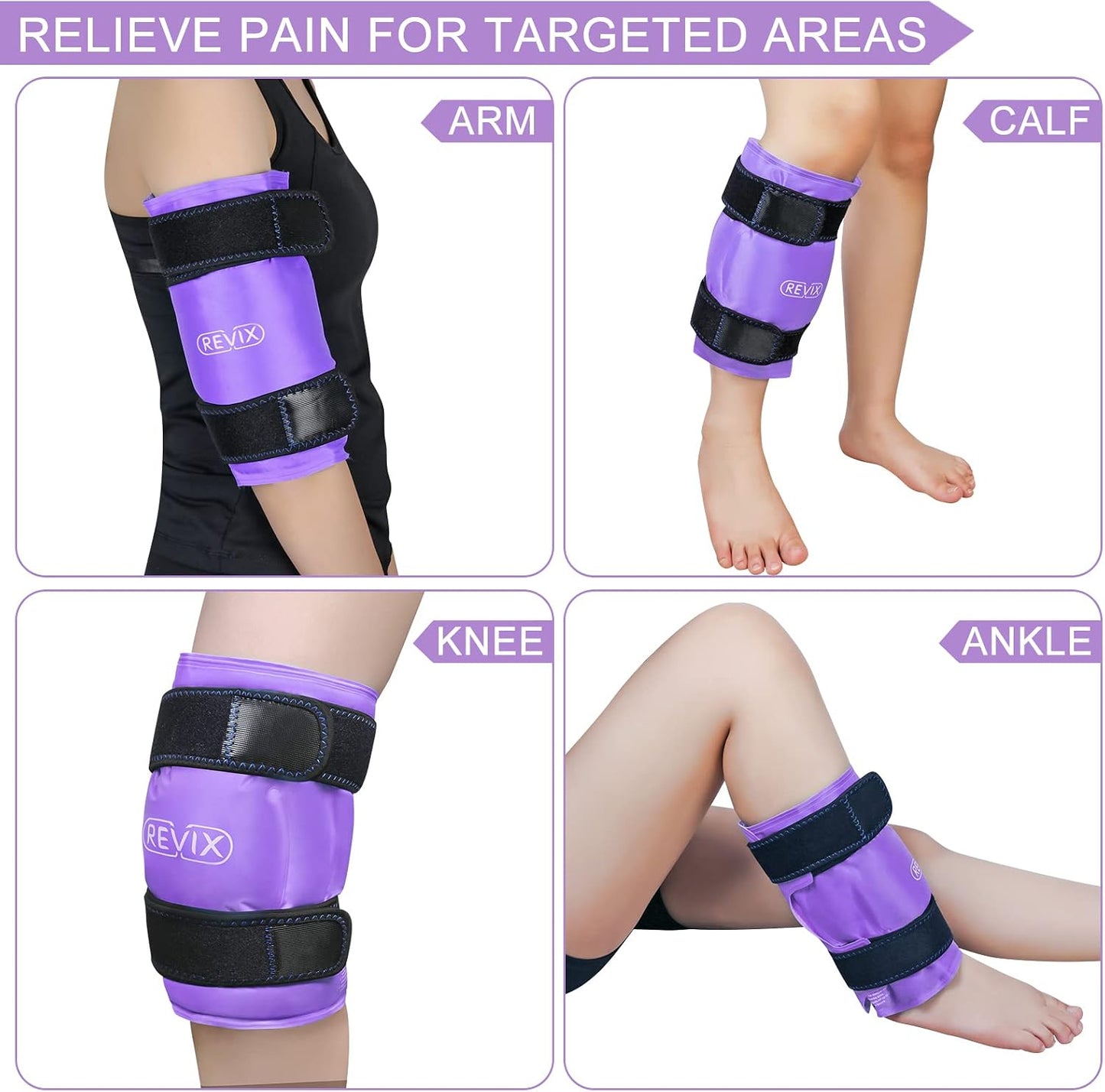 REVIX XL Knee Ice Wrap Around Entire Knee, Gel Ice Pack for Muscle Ache, Cold Pack to Reduce Discomfort and Promote Flexibility, Soft Plush Linings, Purple
