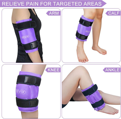 REVIX XL Knee Ice Wrap Around Entire Knee, Gel Ice Pack for Muscle Ache, Cold Pack to Reduce Discomfort and Promote Flexibility, Soft Plush Linings, Purple