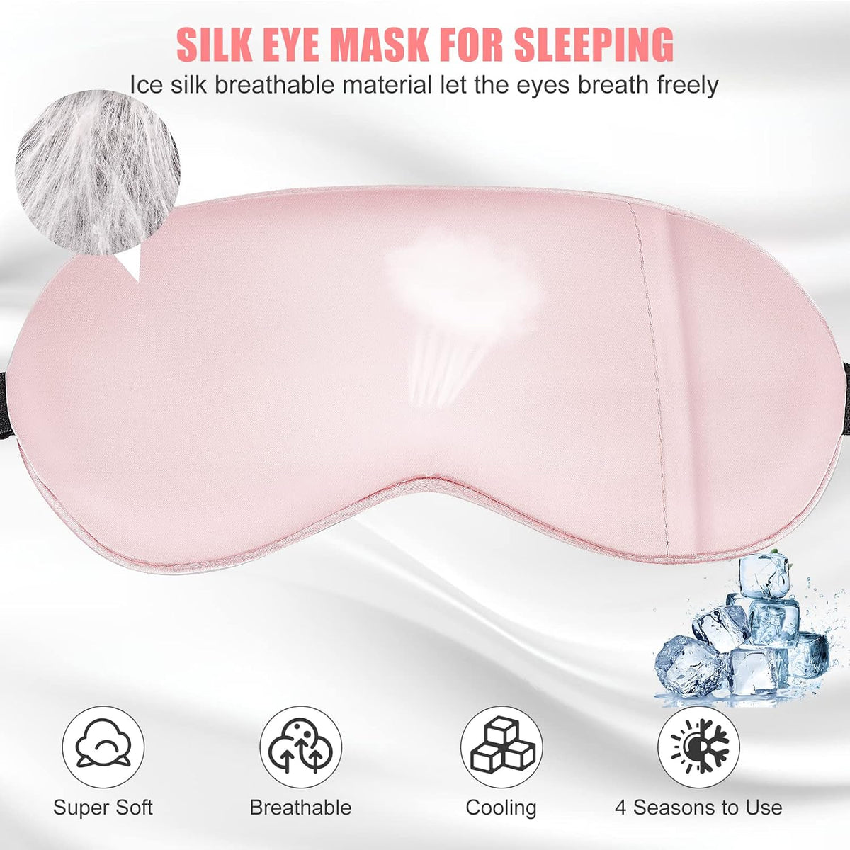 Silk Sleep Mask with Cooling Gel Eye Mask, Warm and Cold Compress, Heated Eye Mask for Tired Eyes, Stain Eye Cover Sleeping Mask for Travel, Home, Office, Yoga, Total Blackout (Black)