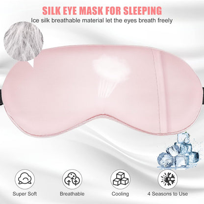 Silk Sleep Mask with Cooling Gel Eye Mask, Warm and Cold Compress, Heated Eye Mask for Tired Eyes, Stain Eye Cover Sleeping Mask for Travel, Home, Office, Yoga, Total Blackout (Black)