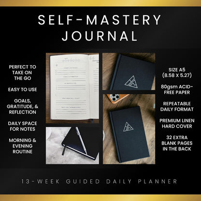 Self-Mastery Journal for Men with Prompts - 13 Week Guided Gratitude Journal - 5 Minute Journal - Reflection Manifestation Journals for Mindfulness - Self Care Journal - Goal Journal for Women & Men