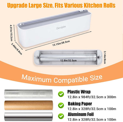Large Magnetic Plastic Wrap and Foil Dispenser with Cutter | Magnetic & Adhesive Mounting, Fits for Max 12.8In x 984Ft of Plastic Wrap, 12.8In x 328Ft of Foil & Parchment Paper
