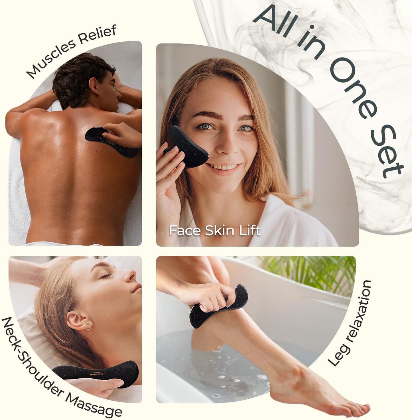 Scienlodic Gua Sha Massage Tool with Handle (Resin) Larger Guasha Scraping Tool for Back Neck Face Leg Massage, Lymphatic Drainage, Cellulite Remove - Large