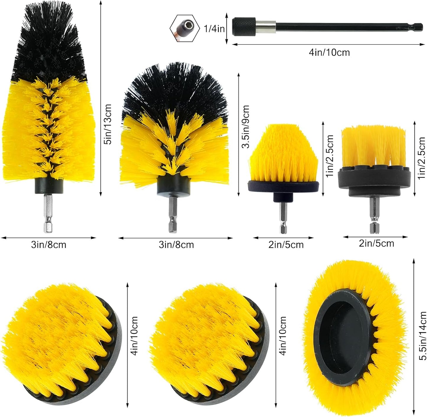 8 Pcs Drill Brush Attachment Set - Power Scrub Brush Kit | Brush Drill with Extend Long Attachmen - All Purpose Household Cleaning Brushes for Car, Grout, Floor, Tub, Bathroom