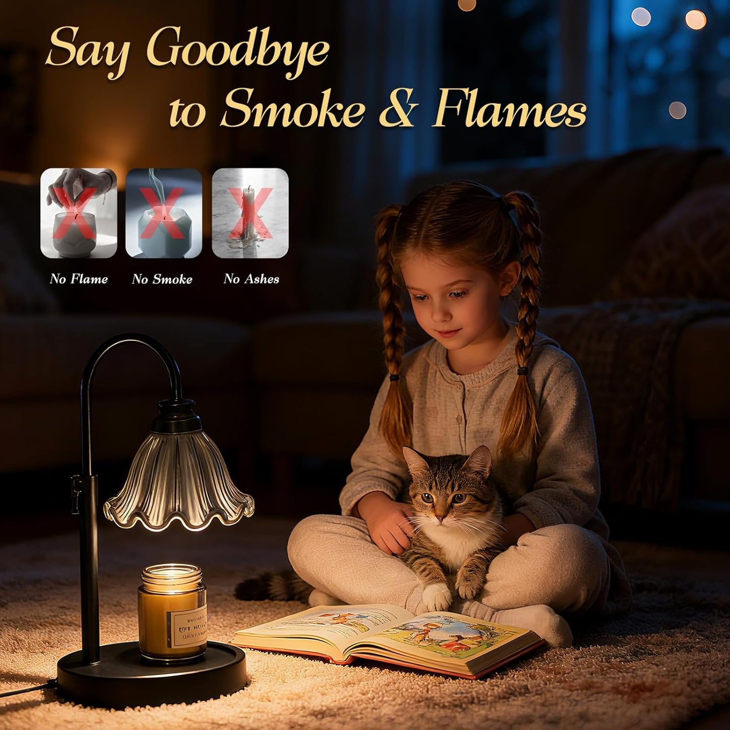 Flower Candle Warmer Lamp,Adjustable Timer & Dimmer(Green) | Adjustable height fits jars. Timer & dimmer safe melt. 2 bulbs & heat-proof base. Perfect for bedroom, office, or gifting.