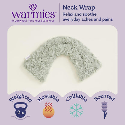 warmies Microwavable Shoulder Heating Pad, Neck Warmer & Heat Pack, Snowy | Steady Pressure, Cooling Relief, Scented with Calming French Lavender, Microwave 30 sec, Freeze 2-3 hrs, Soft Faux Fur