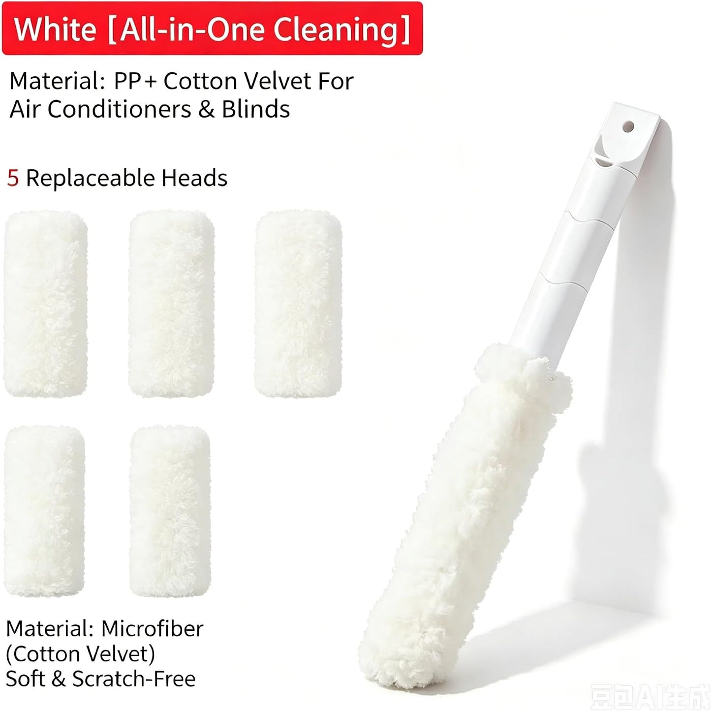 Home Detail Cleaning Kit, Crevice Cleaning Brush, 5-in-1 Detail Duster, Replacement Pads, Microfiber Sleeves and Storage Bag for Window Tracks, Air Vents, Kitchen and Bathroom