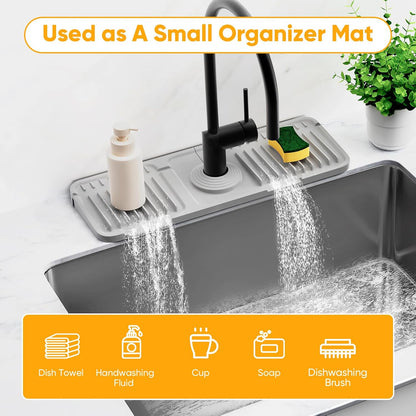24'' Longer Faucet Mat for Kitchen Sink Splash Guard[7° Slope Fast Self-draining][Snap Lock Fit]Kitchen Sink Faucet Mat Splash Guard Kitchen Sink Area Water Splash Guard Behind Faucet Draining Mat