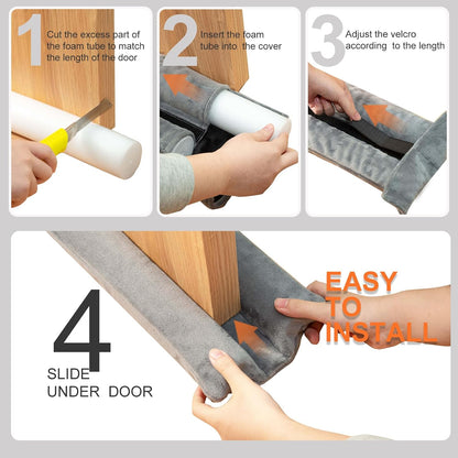 Under Door Draft Stopper 30-38" Adjustable Wind Stopper for Door & Window, Foam Door Sweep Air & Noise Blocker for Bottom of Doors Double Side Seal - Black