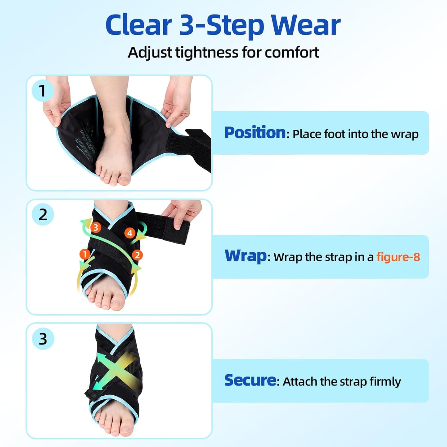 Comfytemp Ankle Foot Ice Pack Wrap for Plantar Fasciitis Relief, FSA Eligible HSA, Ankles Brace for Sprain Pain, Heel Spur, Swelling, Achilles Tendonitis, Hot Cold Gel Ice Pack for Injuries Reusable