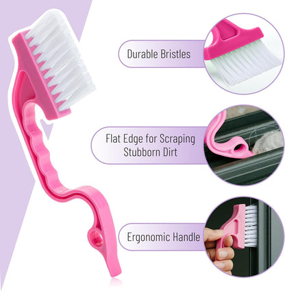 Slick- Window Track Cleaning Brush, 2 Pack, Yellow/Purple Ergonomic Handle, Built-in Scraper, Multipurpose, Window Track Cleaning Tools