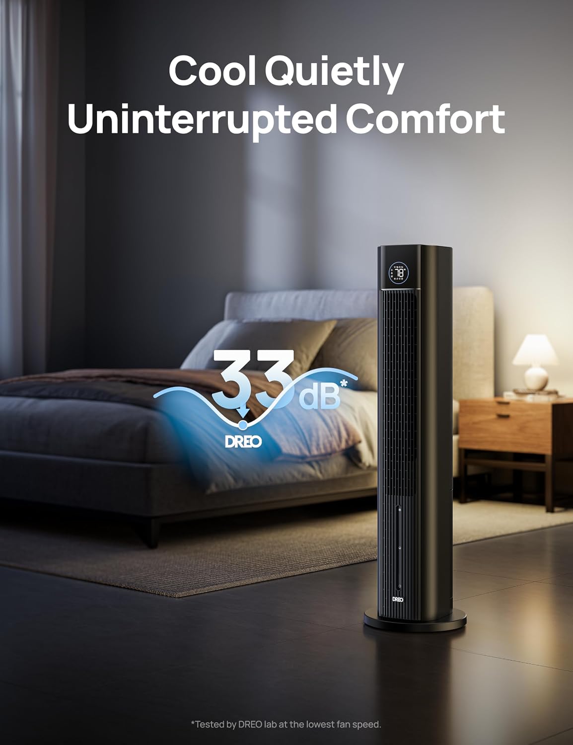 DREO Tower Fan for Bedroom, 43" Cooling Fans That Blow Cold Air 2025 Upgraded, Evaporative Air Cooler, Quiet 85° Oscillating Floor Fan, Easy Cleaning, APP Control, 4 Modes & 4 Speeds, Ink Black