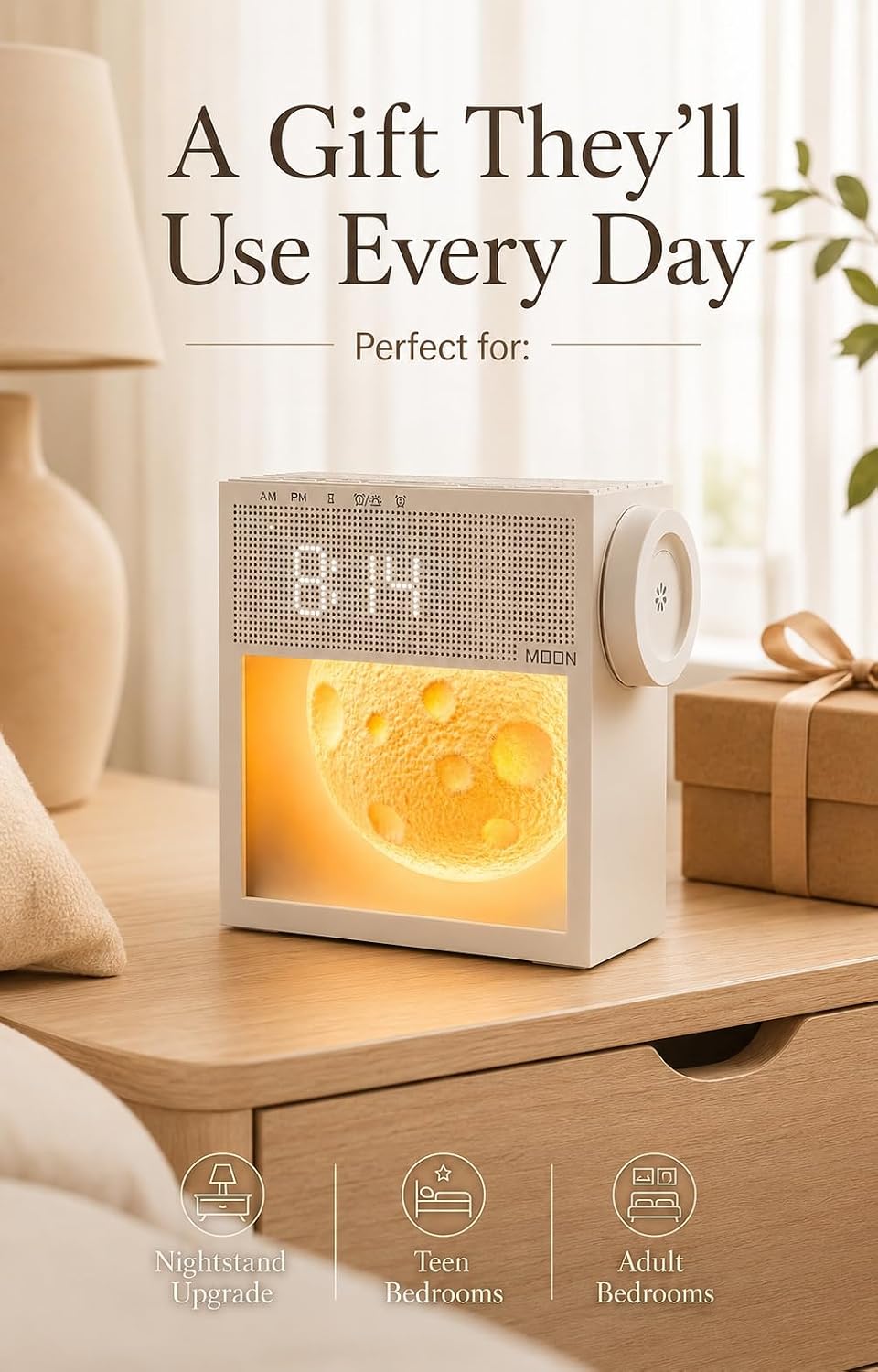 Sunrise Alarm Clock with White Noise Sound Machine, Wake Up Light & Moon Dimmable Night Light, 20 Sleep Sounds, Dual Alarms, Sleep Timer, Bedside Clock for Heavy Sleepers, Adults, Teens