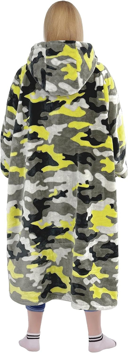 Wearable Blanket Sweatshirt Gifts for Women and Men, Warm and Cozy Giant Blanket Hoodie, Thick Flannel Blanket with Sleeves and Giant Pocket - Dark Gray