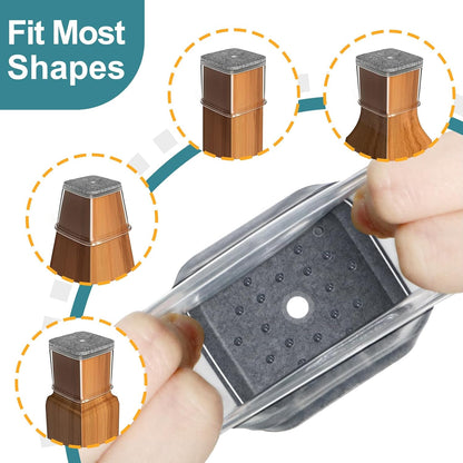 Ansible 24 Pcs Chair Leg Floor Protectors Square | Silicone Felt Furniture Leg Pads Caps Covers for Hardwood Floors (Fit:1-1/16" to 1-5/8")