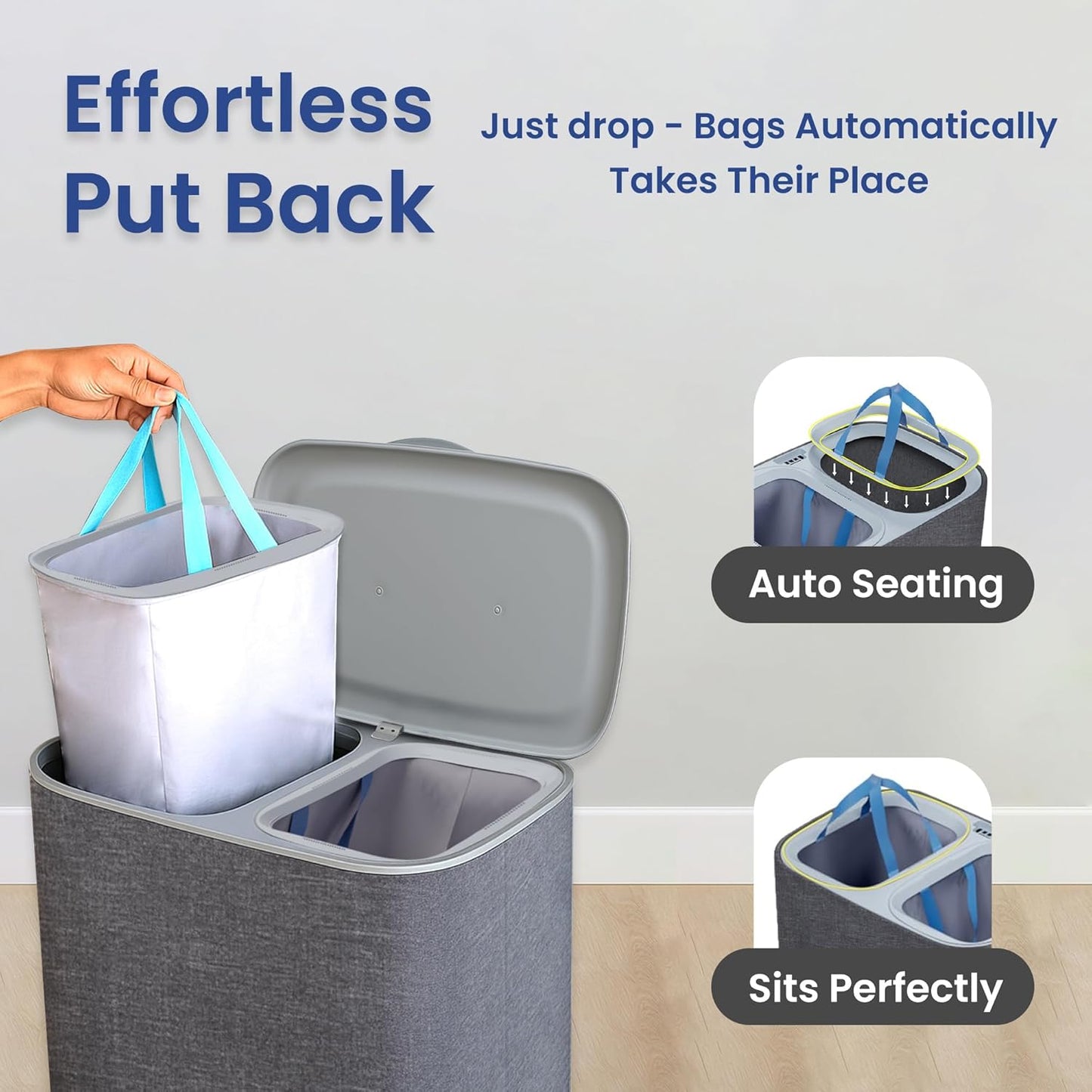 Dual Section 90L Laundry Basket with Wheels and Lid – Tall divided Double Laundry Hamper with 2 Removable Washable Bags, Large Laundry Sorter for Easy Clothes Separation