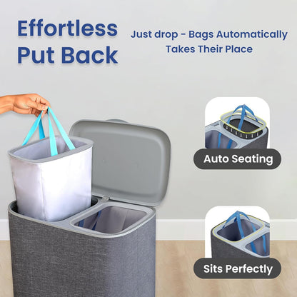 Dual Section 90L Laundry Basket with Wheels and Lid – Tall divided Double Laundry Hamper with 2 Removable Washable Bags, Large Laundry Sorter for Easy Clothes Separation