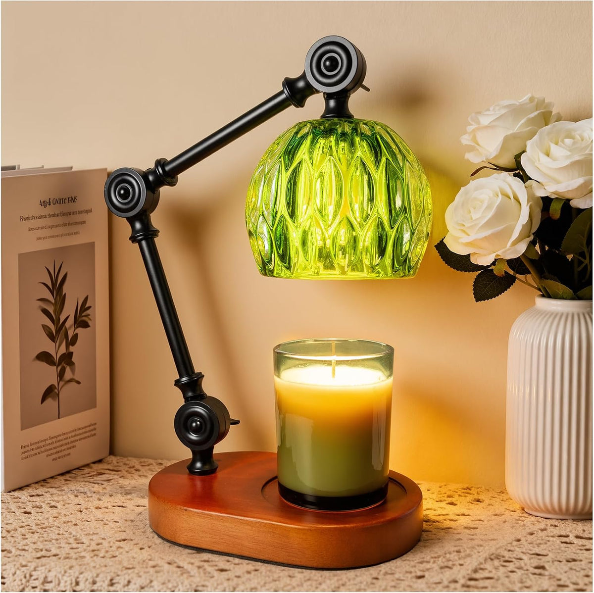 Candle Warmer Lamp, Dimmable Wax Melting Warmer with Adjustable Height, Bedroom Living Room Home Decor, Birthday Relaxation Gifts for Women (Green, Wave)