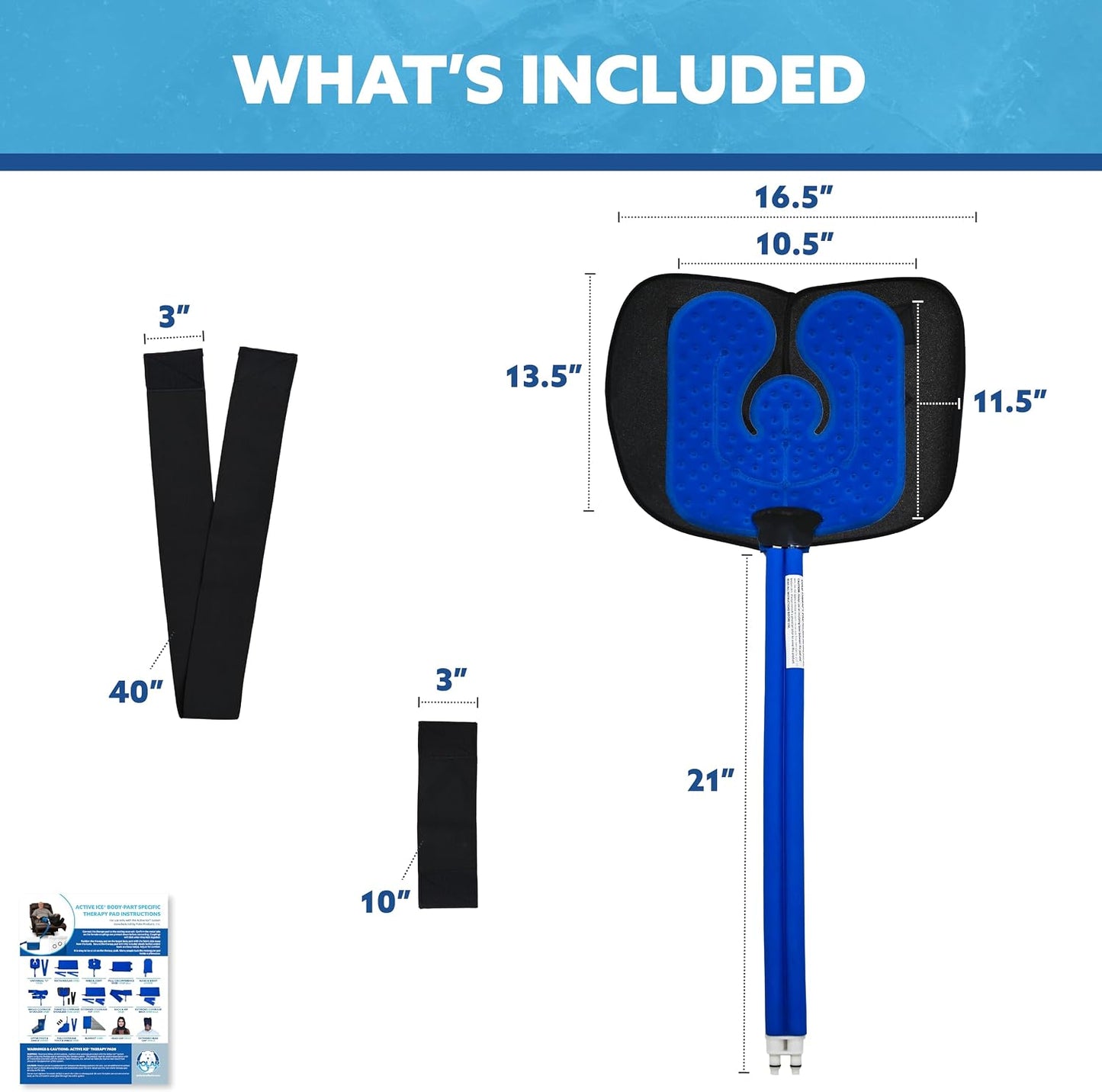 Polar Active Ice® 3 in 1 Knee, Ankle, & Elbow Therapy pad 12.5” x 10.5” with Attached Belts. Use only with The Polar Active Ice #AIS Therapy System.