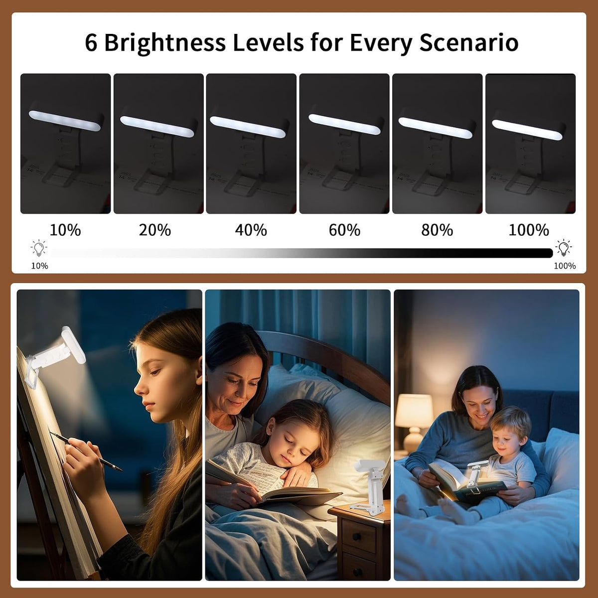 Rechargeable Book Light, Clip-On LED Reading Light, Eye-Caring